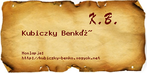 Kubiczky Benkő névjegykártya