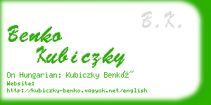 benko kubiczky business card
